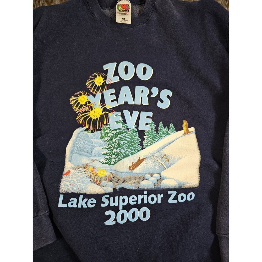 Vintage Lake Superior Zoo New Years Y2K Animal Print Sweatshirt Sz Medium - Picture 2 of 8